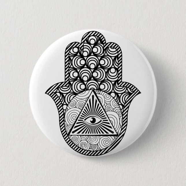 Evil Eye Protection Hamsa 2 Inch Round Button (Front)