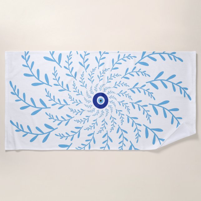 Evil Eye Protection Olive Branch Summer Beach Towel (Front)