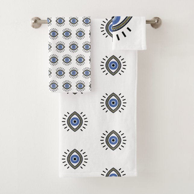 Evil eye protection symbol, blue eye bath towel set (Insitu)