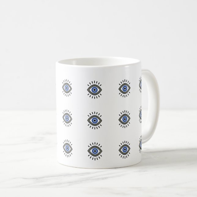 Evil eye protection symbol, blue eye coffee mug (Front Right)