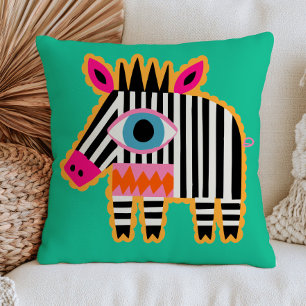 Evil Eye Striped Zebra Bold Maximalist Quirky Throw Pillow