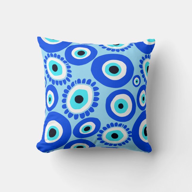 Evil Eye Symbol Aqua Blue Throw Pillow (Front)