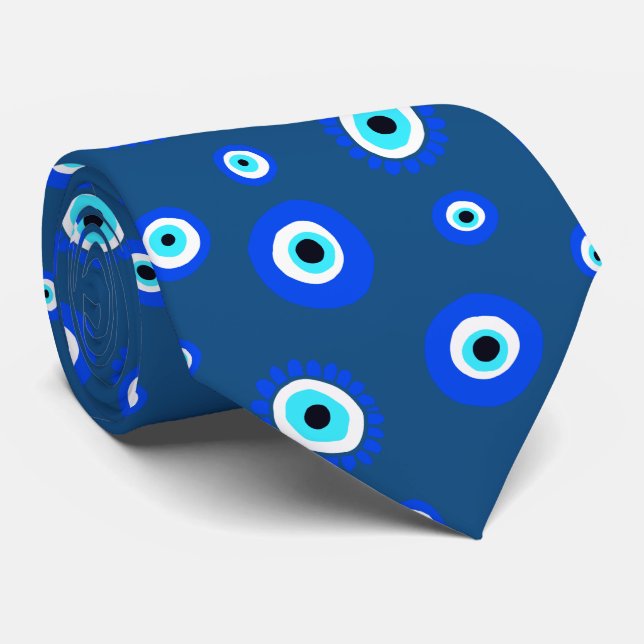 Evil Eye Symbol Blue Patterned Tie (Rolled)