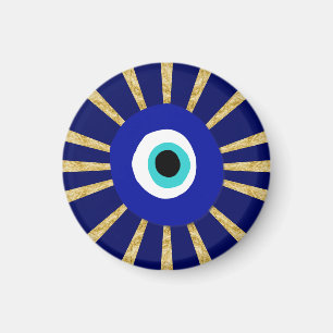 Evil Eye Symbol on Gold Sunburst Magnet
