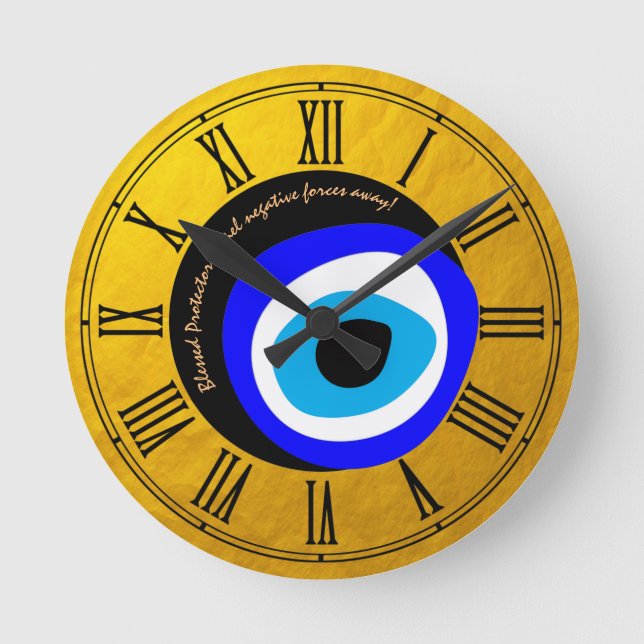 Evil Eye Talisman & Arabic Amulet /Greek Blessed Round Clock (Front)