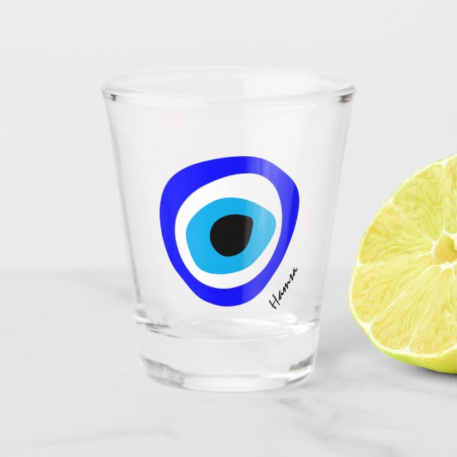 Evil Eye Talisman & Arabic Amulet /Turkish, Greek Shot Glass (Front)