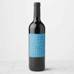 Evil Eye Tile Pattern -  Blue and gold Wine Label