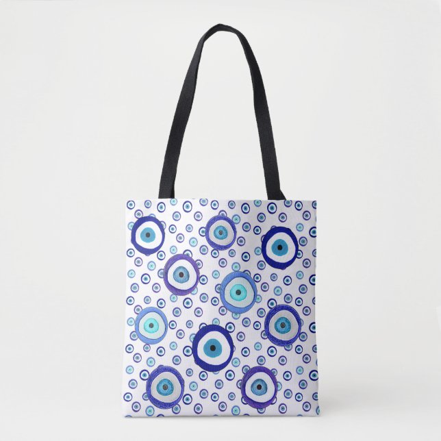 Evil eye totebag, Greek pattern, vibrant colour Tote Bag (Front)