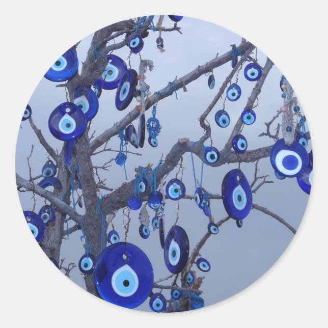 Evil Eye Tree, Blue Nazar Amulet charm accessories Classic Round Sticker (Front)