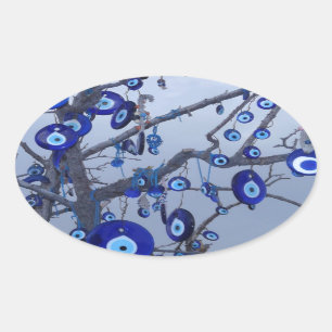 Evil Eye Tree, Blue Nazar Amulet charm accessories Oval Sticker