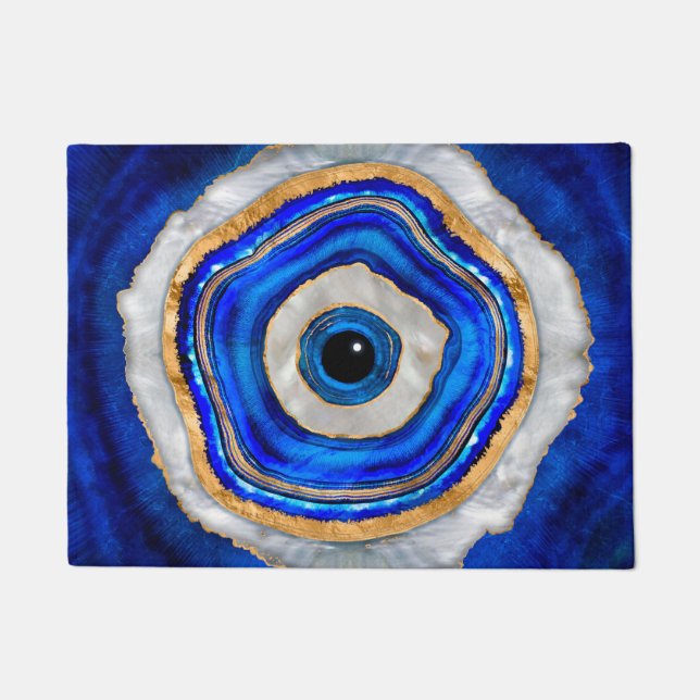 Evil Eye Watercolor agate and gold Doormat (Front)