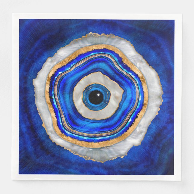 Evil Eye Watercolor agate and gold Napkin (Front)