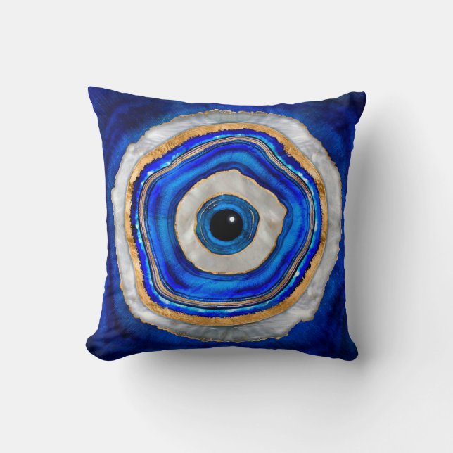 Evil Eye Watercolor agate and gold Throw Pillow (Front)