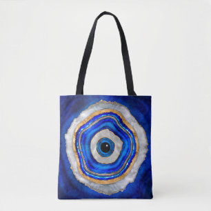 Evil Eye Watercolor agate and gold Tote Bag