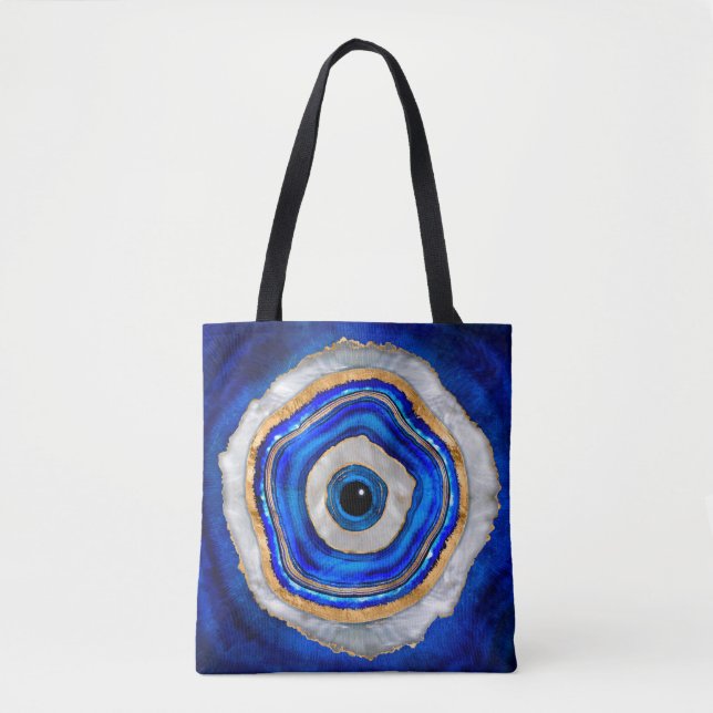 Evil Eye Watercolor agate and gold Tote Bag (Front)