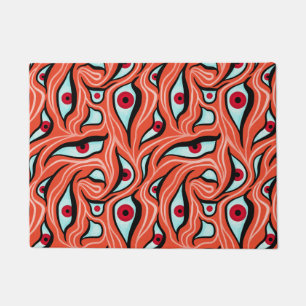 Evil Eyes Pattern - Abstract Red Eyes on Orange Doormat