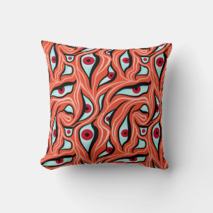 Evil Eyes Pattern - Abstract Red Eyes on Orange Throw Pillow