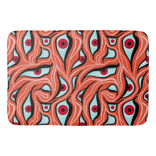 Evil Eyes Wavy Pattern Red On Orange Horror Bath Mat (Front)