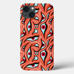 Evil Eyes Wavy Pattern Red On Orange Horror iPhone 13 Case