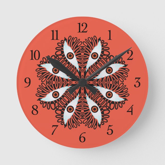 Evil eyes weird red trippy round clock (Front)