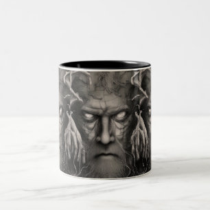 Evil face of ancient demon Two-Tone coffee mug