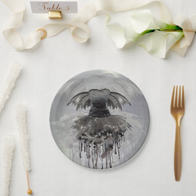 Evil Fairy Gown | Gothic Black Vampy Rock Sheen Paper Plate (Wedding)