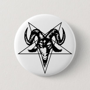 Evil Goat Head with Pentagram (black) 2 Inch Round Button