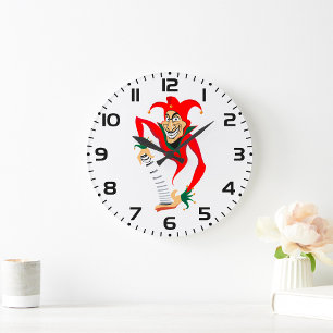 Evil Grinning Jester Joker with Jack-in-the-Box  Large Clock