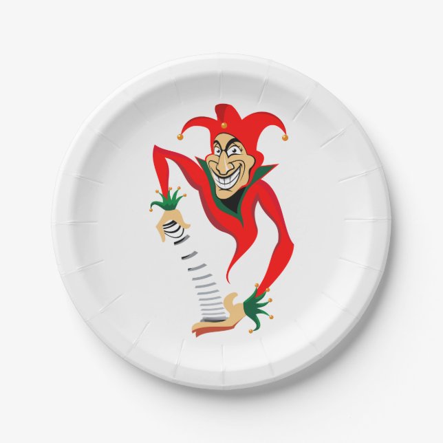 Evil Grinning Jester Joker with Jack-in-the-Box  Paper Plate (Front)