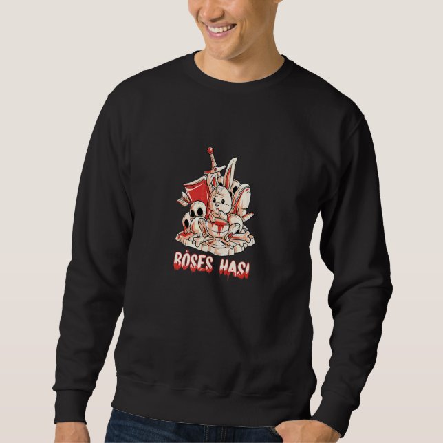 Evil Horror Bunny With Sword Shield And Knight Arr Sweatshirt (Front)