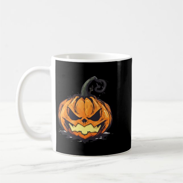 Evil Jack O Lantern Pumpkin Y Halloween Horror Coffee Mug (Left)
