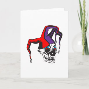 evil jester clown skull card
