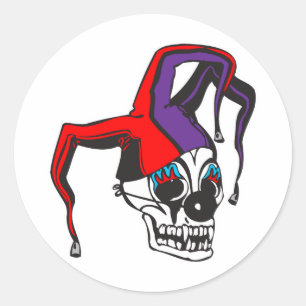 evil jester clown skull classic round sticker