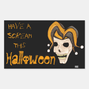 Evil Jester Skull (Orange) Halloween Sticker