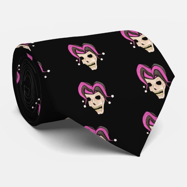 Evil Jester Skull (Pink) Tie (Rolled)