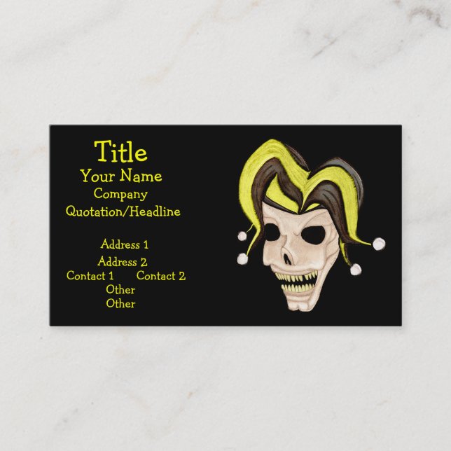 Evil Jester Skull (Yellow) Business Card (Front)