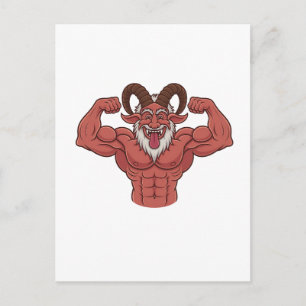 Evil Krampus Christmas Flexing Muscles Fitness Invitation Postcard