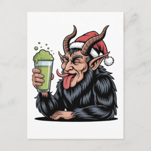 Evil Krampus Drinking Green Drink Matcha Xmas Holiday Postcard