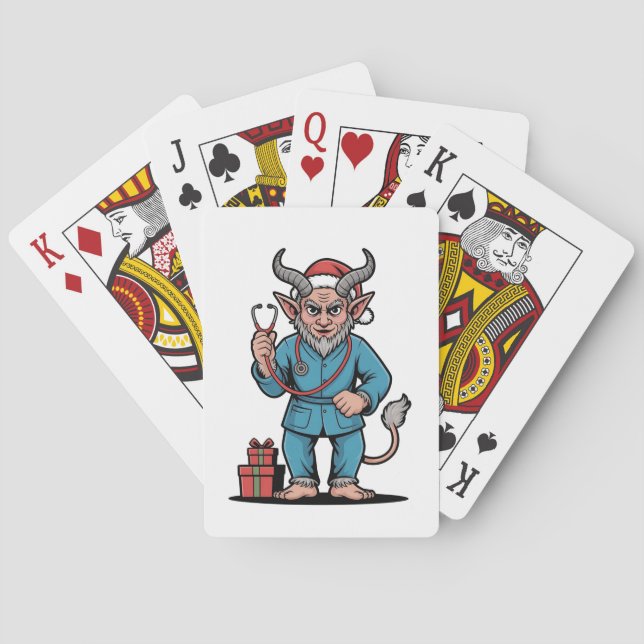 Evil Krampus Nurse Scrubs Nursing Christmas  Playing Cards (Back)