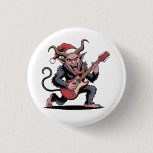 Evil Krampus Playing Guitar Electric Music Xmas 1 Inch Round Button