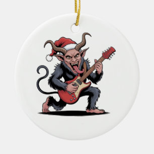 Evil Krampus Playing Guitar Electric Music Xmas  Ceramic Ornament