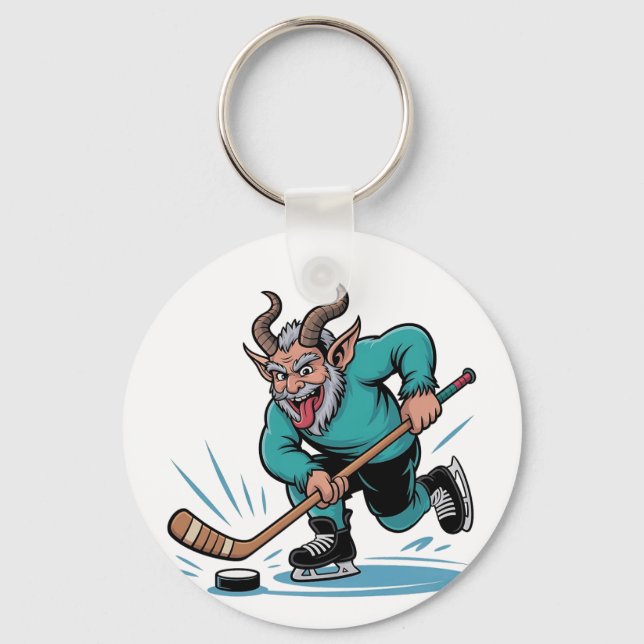 Evil Krampus Playing Ice Hockey Christmas Sport  Keychain (Front)