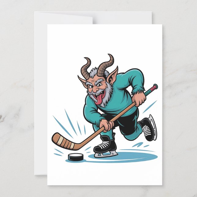 Evil Krampus Playing Ice Hockey Christmas Sport  Magnetic Invitation (Front)