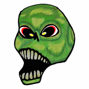 Evil Looking Screaming Green Skull Big Teeth Standing Photo Sculpture