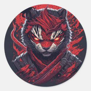 evil ninja tiger designed classic round sticker