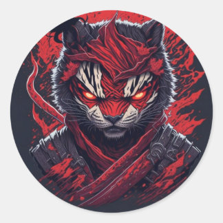 evil ninja tiger designed classic round sticker