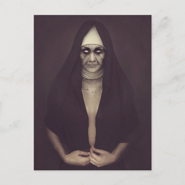 Evil Nun Halloween Postcard (Front)