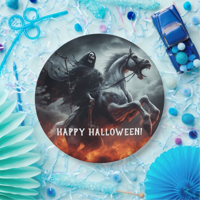 Evil Pale Horse and Death Halloween Paper Plate (Party)