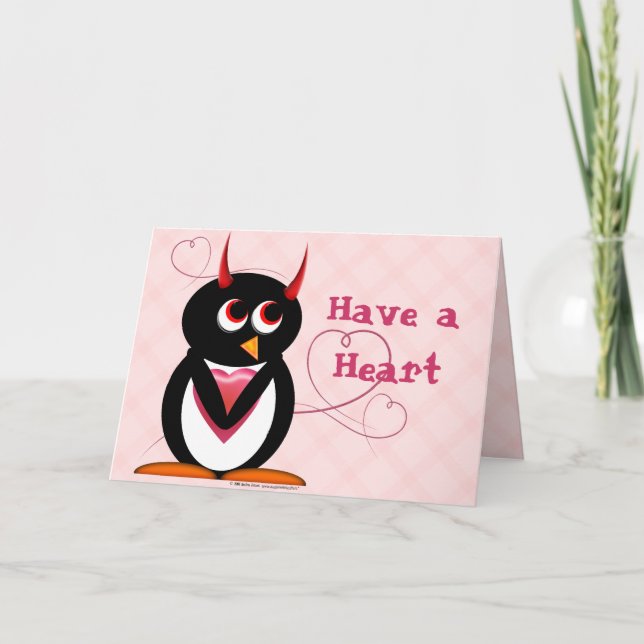 Evil Penguin Have a Heart Holiday Card (Front)