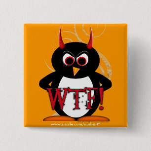Evil Penguin WTF Button Bling